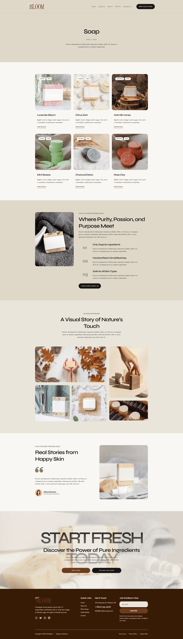 TerraBloom Organic Handmade Soap Elementor Template Kit, WP Template